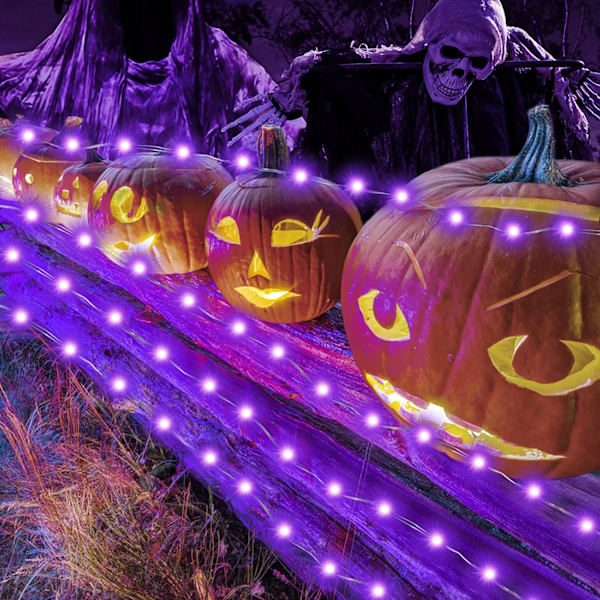 4 set 75LED 24,6ft Halloween lila älvljus batteridriven med fjärrkontroll, 8 lägen silvertråd blinkande ljus för Halloweenfest