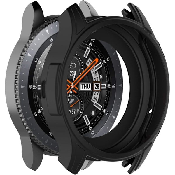 Mjukt silikonskyddsfodral Skal Skyddsram Hud för Galaxy Gear S3 Frontier & SM-R800 46mm Smartklocka Svart