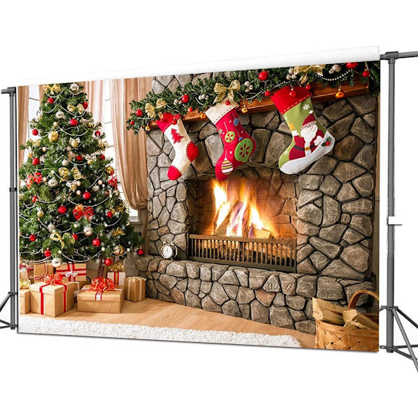 8x6FT Julefotografering Baggrunde Barn Julepejs Dekoration