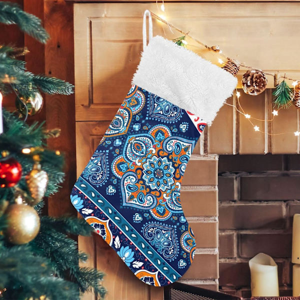 Julklapp, Personliga Julklappsstrumpor 2-pack Bohemian Mandala Aztec Blue 45,7 cm Julstrumpor Hängande Ornament Eldstad för Ba