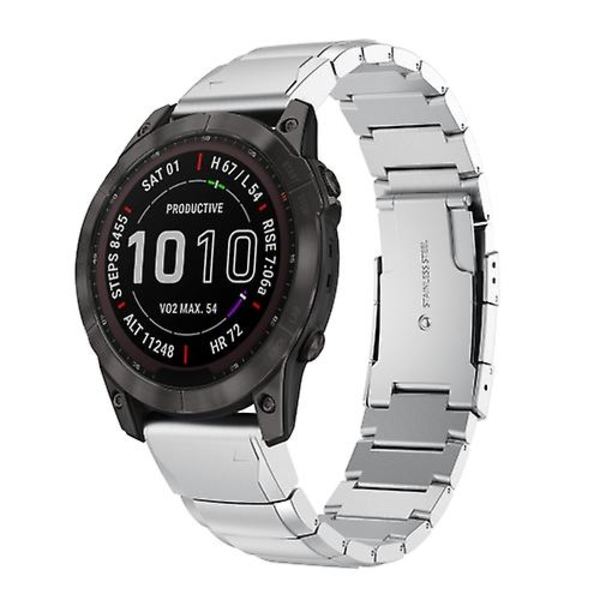 For Garmin Fenix 7x 26mm Skildpadde Skal Rustfrit Stål Urrem WYO Sliver