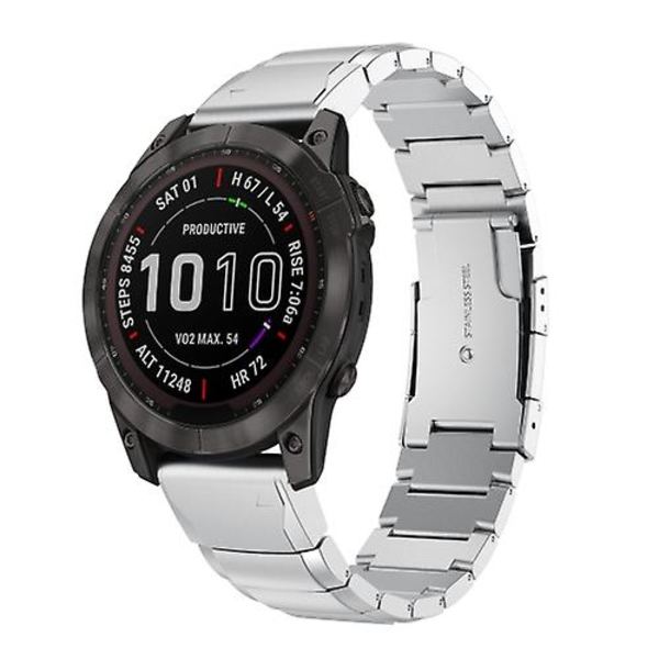 För Garmin Fenix 7x 26mm Sköldpaddsskal Rostfritt Stål Klockarmband WYO Sliver