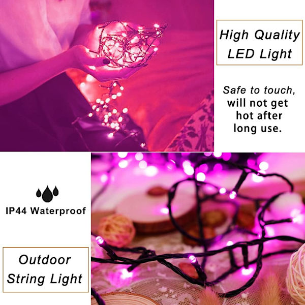 Pink Lyskæde, 200 LED 66 ft Indendørs og Udendørs Dekorative LED Lys, 8 Tilstande Valentinsdag Pink Fe Lys til Hjem Have Terrasse Bryllup