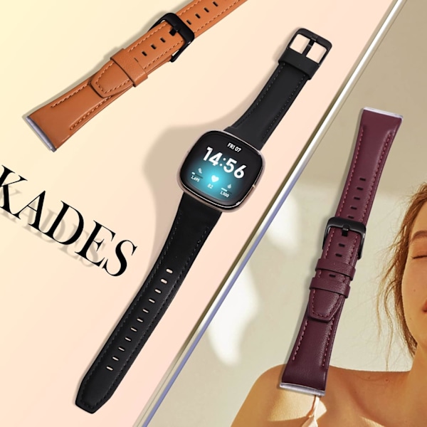 Kompatibel med Fitbit Versa 3-rem - Ægte læderrem til Fitbit Versa 3 og Versa Sense