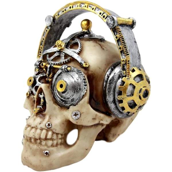 Ebros Gave Steampunk Cyborg R&B Funk Musik Fanatiker med Hovedtelefon Beats Dåser Sæt Kranie Dekorative Figur 5.75\" L Victoriansk Sci Fi Kranier Skeletter