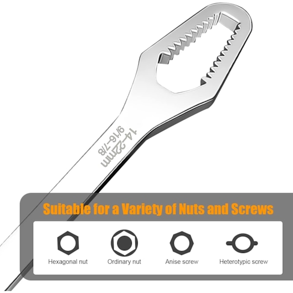 Universalnøgle, 8-22mm Universal Torx-nøgle, Dobbeltsidet