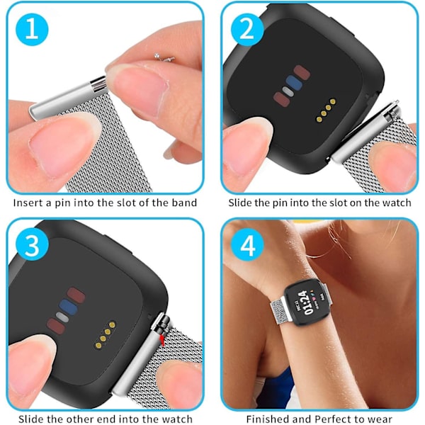 Metal Justerbar Udskiftningsarmbånd Magnetiske Remme Kompatibel Med Fitbit Versa/versa 2/versa Lite/se, Multi-farve Silver Large