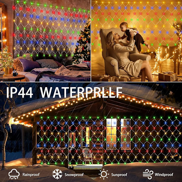12ft x 5ft Julgransnätljus, 360 LED-nätljus med 8 lägen, anslutningsbara, timer, vattentäta julgransljus utomhus buskmesh-ljus för