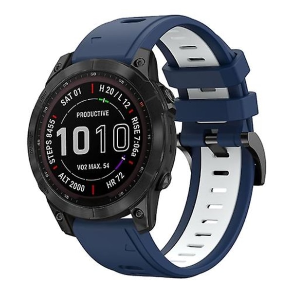 Til Garmin Fenix ​​7 Sapphire Solar 22mm Tofarvet Sports Silikone Urbånd ECP Midnight Blue - White