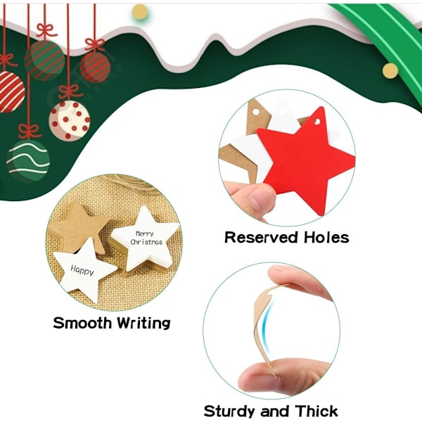 Stjärnformade presentetiketter i kraftpapper - Julklappslappar med snöre för DIY-presentdekoration