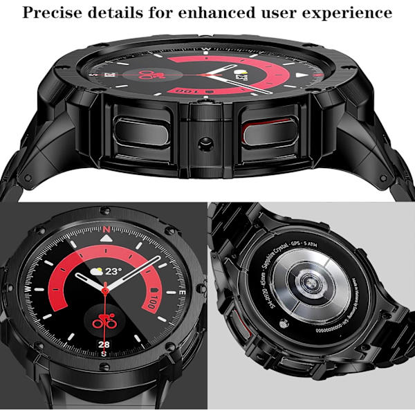 Rustfrit stålkasse og -remme kompatibel med Galaxy Watch 5 Pro-rem 45mm (2022), justerbar metalbeskytter robust cover-rem til Watch 5