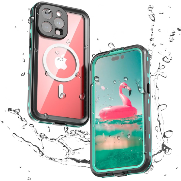 för iPhone 15 Pro Max case, IP68 Vattentätt Stötsäker Dammtät inbyggt skärmskydd 360 graders helkropp utomhus skyddande genomskinligt cover för