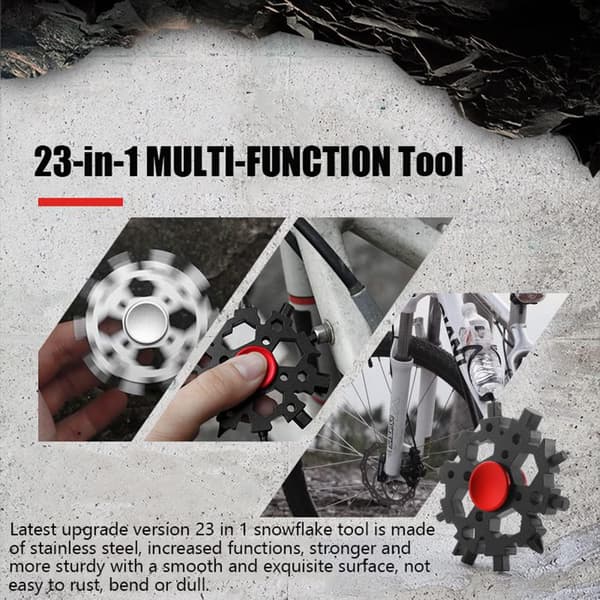 Snowflake Multi-Tool 23-i-1 - Rustfrit stål med oplukker & skruetrækker | Bærbar til camping (Rød, 2 pak)