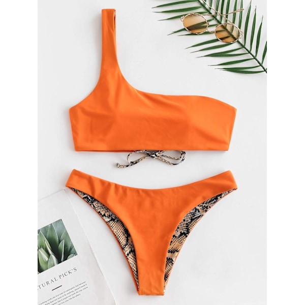 Bikinisett for kvinner med slangeskinn, polstret, snøring bak, todelt badedrakt