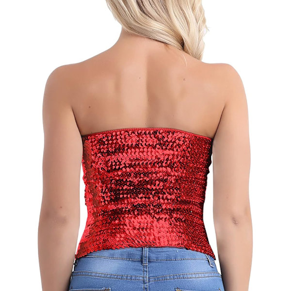 Kvinners glitrende paljetter stretch party clubwear tube topp