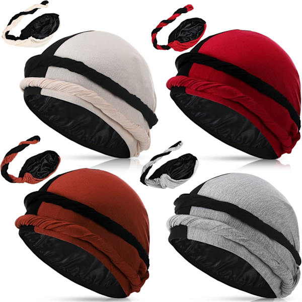 4 delar turban för män Twist Head Wraps för män Stretch