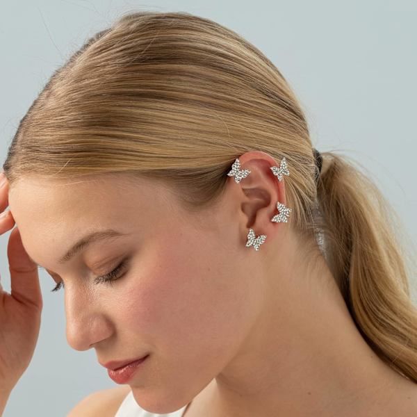 2PCS Butterfly Ørepynt Øreklips Klatrer Wrap Rundt Ørepynt for Kvinner Jente
