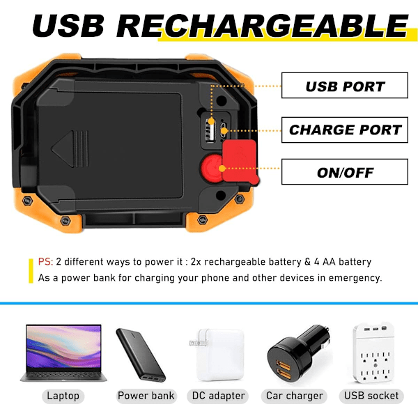 30W Uppladdningsbar COB Arbetslampa - 2000LM Super Starkt Strålkastarljus | USB Portabel Vattentät Utomhusbelysning (Batterier Ingår Ej)