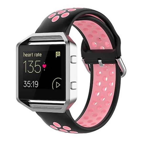 For Fitbit Versa 2 / Versa Lite / Blaze 23 mm Sports To farger Silikonerstatningsrem klokkerem PGE Black Pink