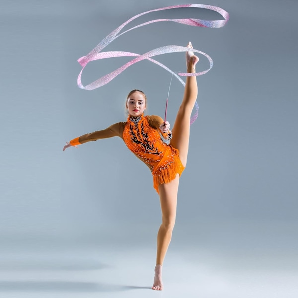 2 stk gymnastikkbånd med dansestaver - glitrende danseband