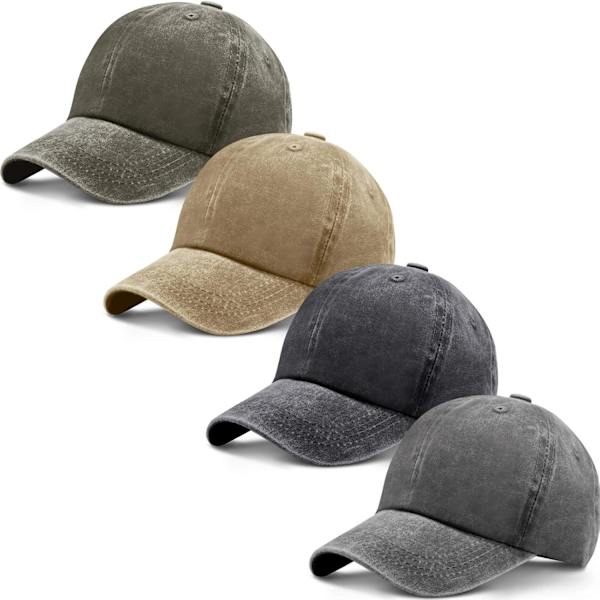 4 st tvättade bomullsbasebollkepsar justerbar twill enfärgad hatt unisex baseboll
