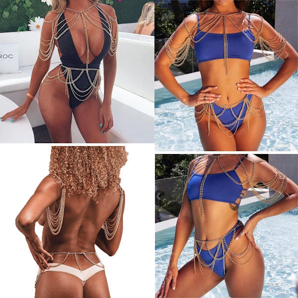 Sexig Body Chain Set Layered Halsband BH Midja Chain Summer