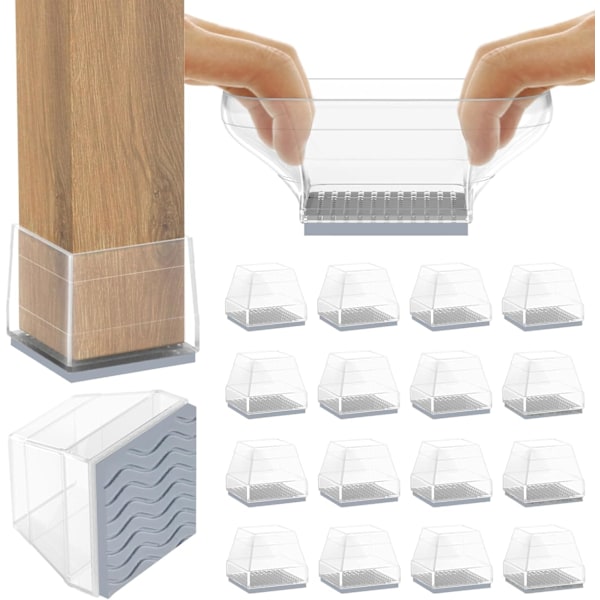 16Pcs Clear Non Slip Square Chair Leg Protector - Non Skid Furniture Grippers, Anti-Slip Silicone  Caps, (Fit:1.26-1.58"). CR-Square 16Pcs 1.5\