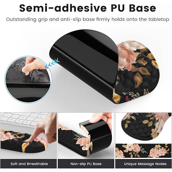 Musmatta handledsstöd, ergonomisk musmatta, smärtlindrande tangentbords handledsstöd, bekväm minnesskum musmatta med halkfri PU-bas musmattor