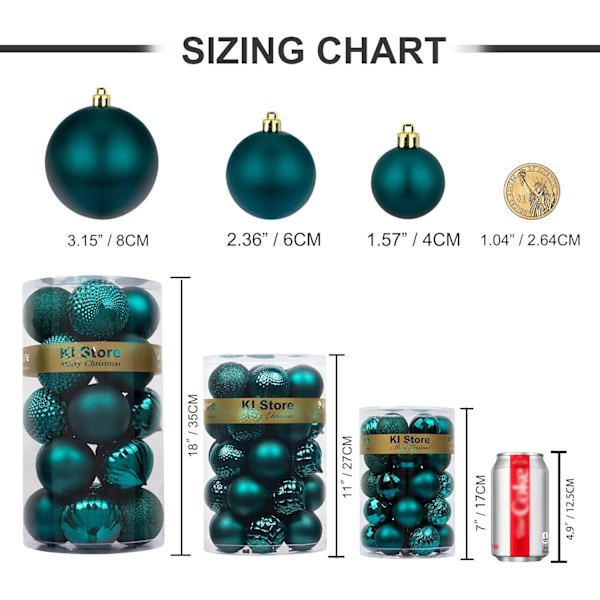 Mörk Teal Julgranskulor 34st 1,57-Tums Små Julgransdekorationer