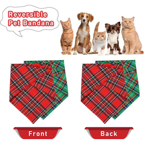 2-pack hundbandana jul klassisk rutig husdjursscarf triangelhaklappar
