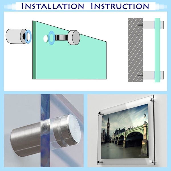 Glass Standoff Reklame Skruer Spiker - 8 stk