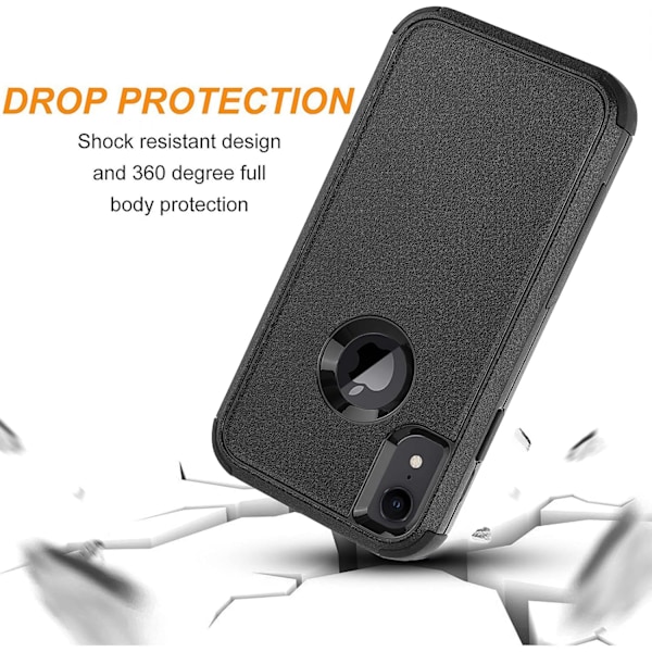 Kompatibel med iPhone XR Cover, Tre-lags kraftig stødabsorberende beskyttende bumper cover til iPhone XR 6.1 ih (Sort) Sort