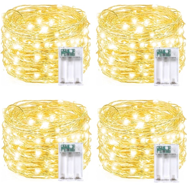 4-pack 20FT 60LED batteridrivna ljusslingor med timer, vattentäta batteridrivna ljusslingor utomhus inomhus, batteridrivna ljusslingor för sovrum