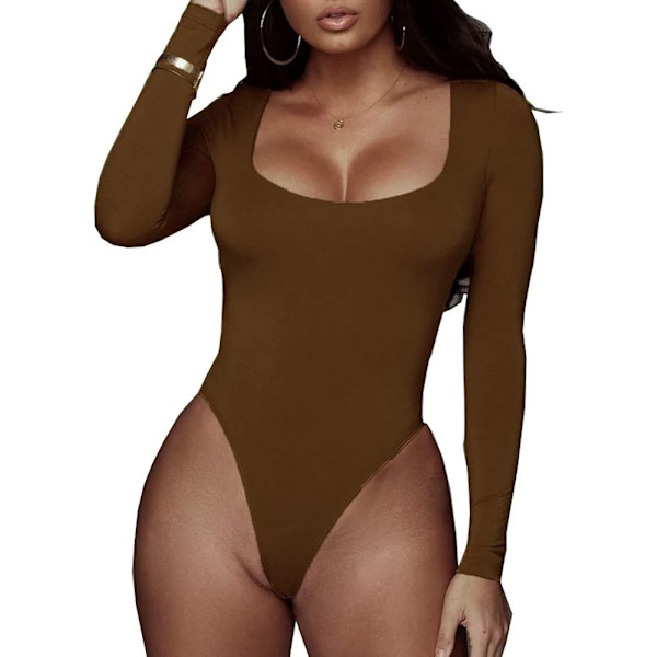 Kvinde firkantet hals langærmet T-shirt Basic Bodystockings Jumpsuits