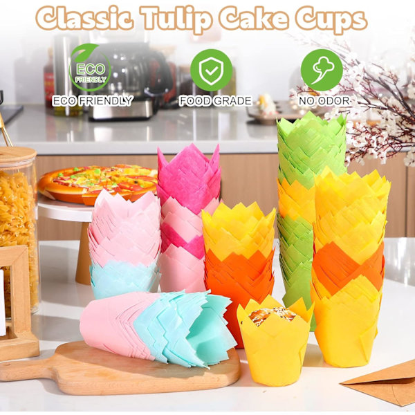 Tulip Cupcake Liners (180 stk) - Bageforme i 6 farver