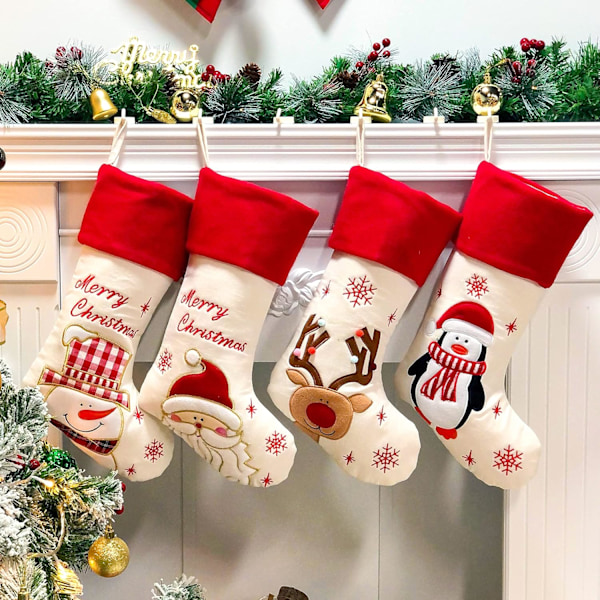 19'' Christmas Stockings Kit 4 Pcs Xmas Stocking Father Christmas Snowman