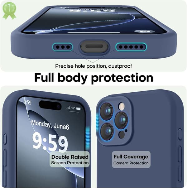 iPhone 16 Pro Max cover i premium silikone med mikrofiberfor, stødsikker - Blå