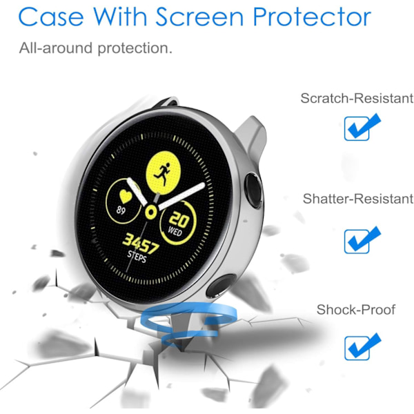 3-pak Etui Kompatibelt med Galaxy Watch Active 40mm (Passer ikke til Active 2), Premium Blød TPU Skærmbeskytter All-Around Beskyttende Bumper Shell Cover