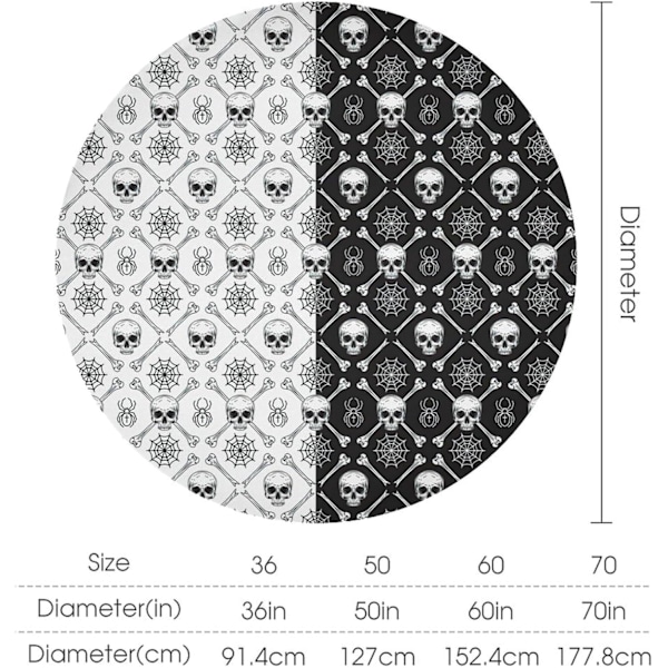 Gotisk skrekk Skl Roun duk, Halloween hvit Skl svart edderkoppnett trykk duk for hjem fest spisestue kjøkken ecor 36 tommer (90 cm) S Skalle-