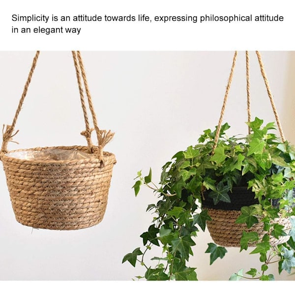 Växtupphängningar Hängande korg Jute rep Hängande blomkorg Korgkorg Fällbar sjögräs Blomkruka Macrame växtupphängningar Suckulent Krukväxt 3