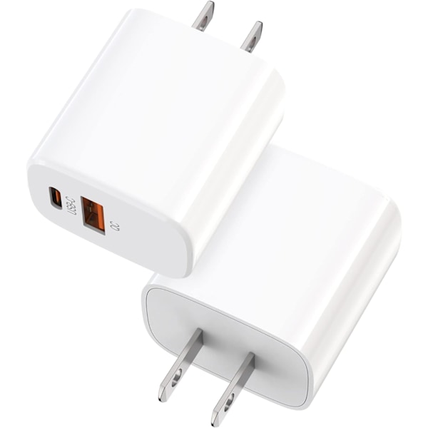 2-pakning USB C vegglader 20W hurtiglader dobbel port vegg