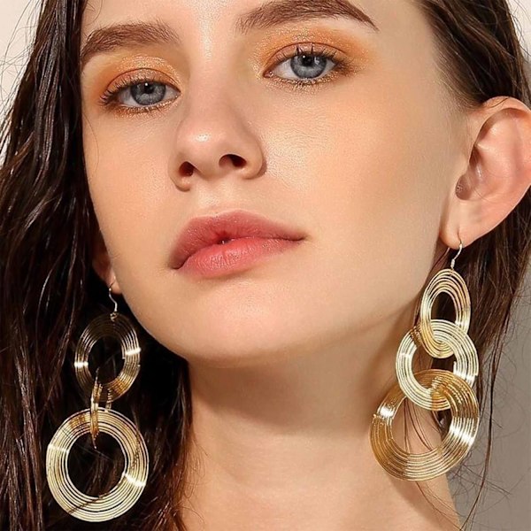 Långa 70-tals disco-statementörhängen - Guld Multi-layer Hoop Dangle Örhängen