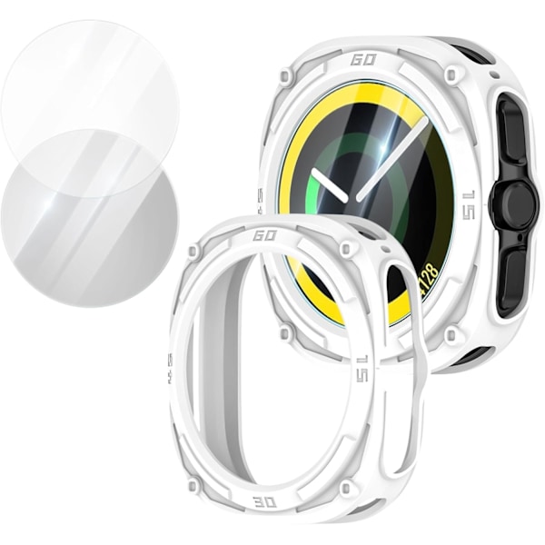 Kotelo yhteensopiva Galaxy Watch Ultra 47mm:n kanssa, mukana 2 kpl karkaistua lasia, ontto pehmeä TPU-suojakotelo naarmuuntumista estävä näytönsuoja Galaxy W:lle