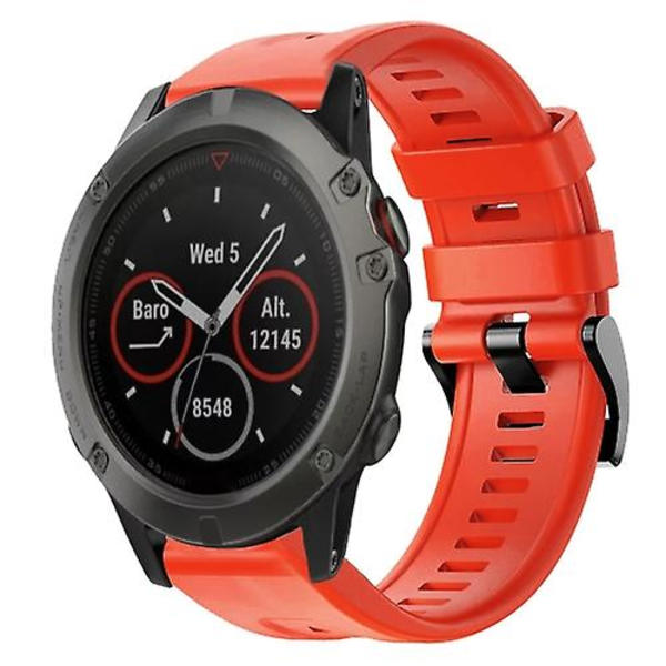 Til Garmin Fenix 5x Sapphire Metal Spænde Solid Color Silikonurrem UWB Red