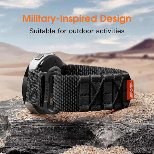 20mm armband kompatibel med Galaxy Watch 7/6/5/4 44mm 40mm/6 Classic 47mm 43mm/5 Pro/4 Classic/3 41mm, militär robust nylon sportband svart