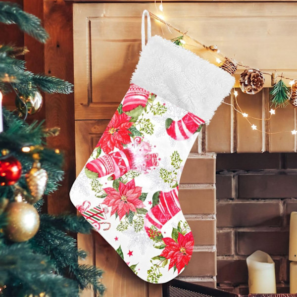 Jule-Strømpe, Personlige Jule-Strømper 2-pakning Julehandsker Røde Blomster 45,7 cm Jule-Strømper Hængende Ornament Pejs til