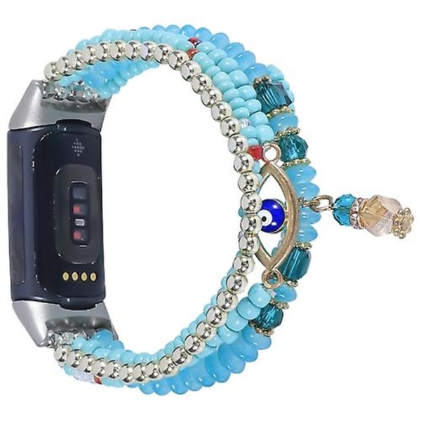 För Fitbit Charge 5 Eye Bead Chain Watch Band KXY Lake Blue