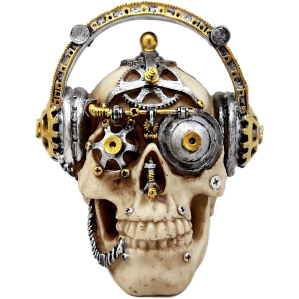 Ebros Gift Steampunk Cyborg R&B Funk Musik Fanatiker med Hörlurar Beats Cans Set Skalle Dekorativ Figur 5.75\" L Viktoriansk Sci Fi Skallar Skelett