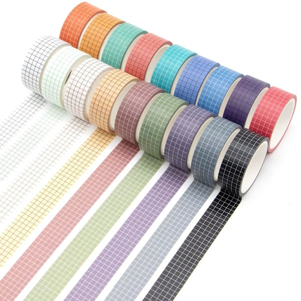 Färgglad rutnät Washi Tape Set - 18 rullar för DIY-dekor