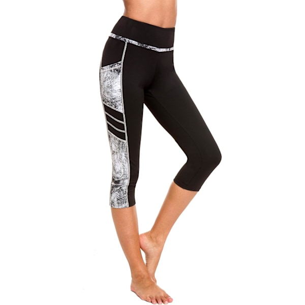 Dam 3/4 hög midja sport leggings sportbyxor fitnessbyxor träning